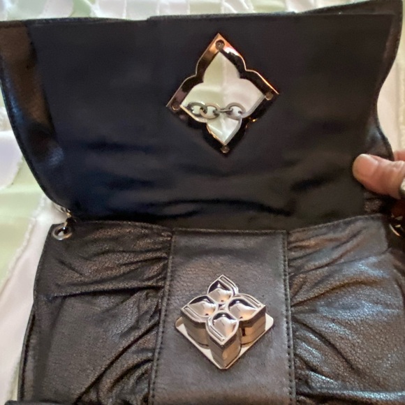 BCBG MAX AZRIA Leather Metallic Clutch Purse - Picture 7 of 8